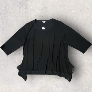 Cato Plus Sz 26/28 Black Asymmetric Sheer Hem Blouse 3/4 Sleeve Stretch Top NWT